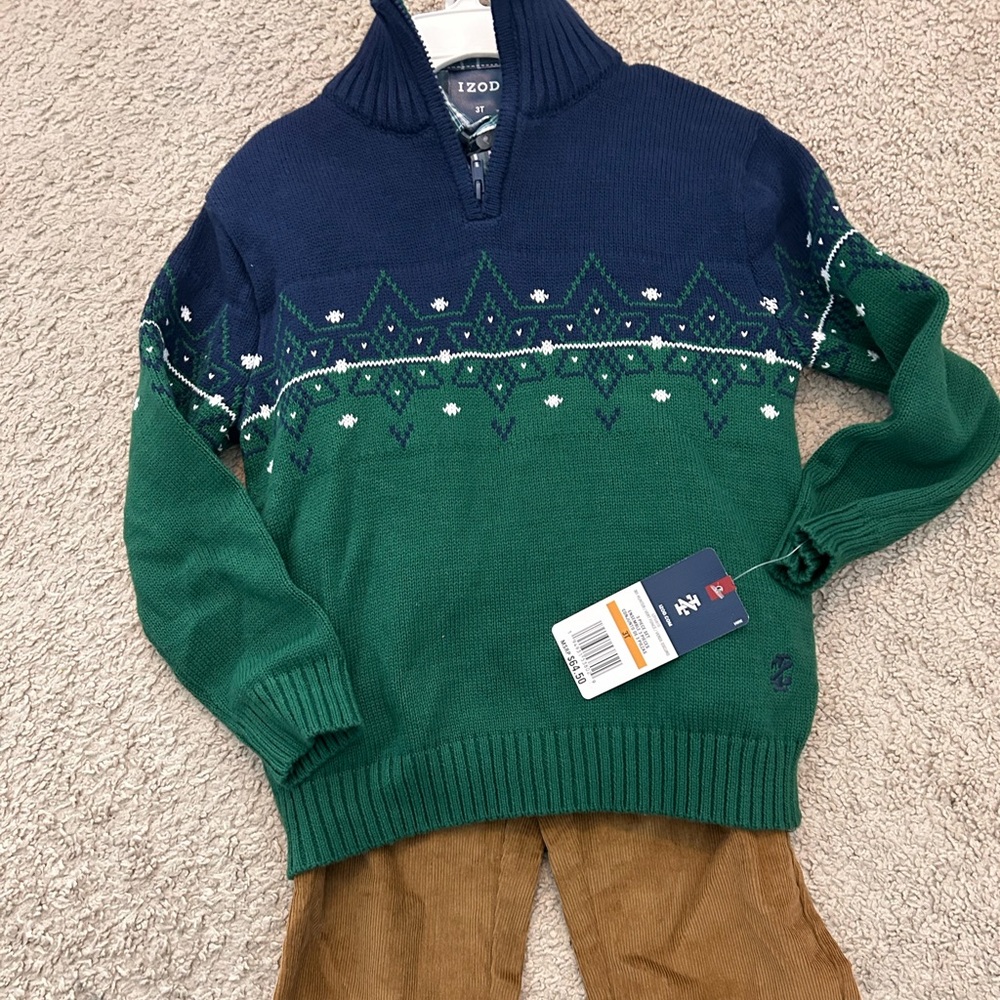 Izod Navy and Green Zip-Up Sweater